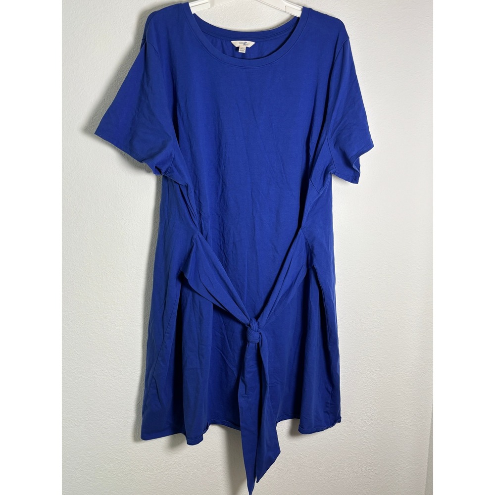 Terra & Sky Royal Blue Tie Front T-Shirt Dress Plus Size 3X 24W-26W Short Sleeve